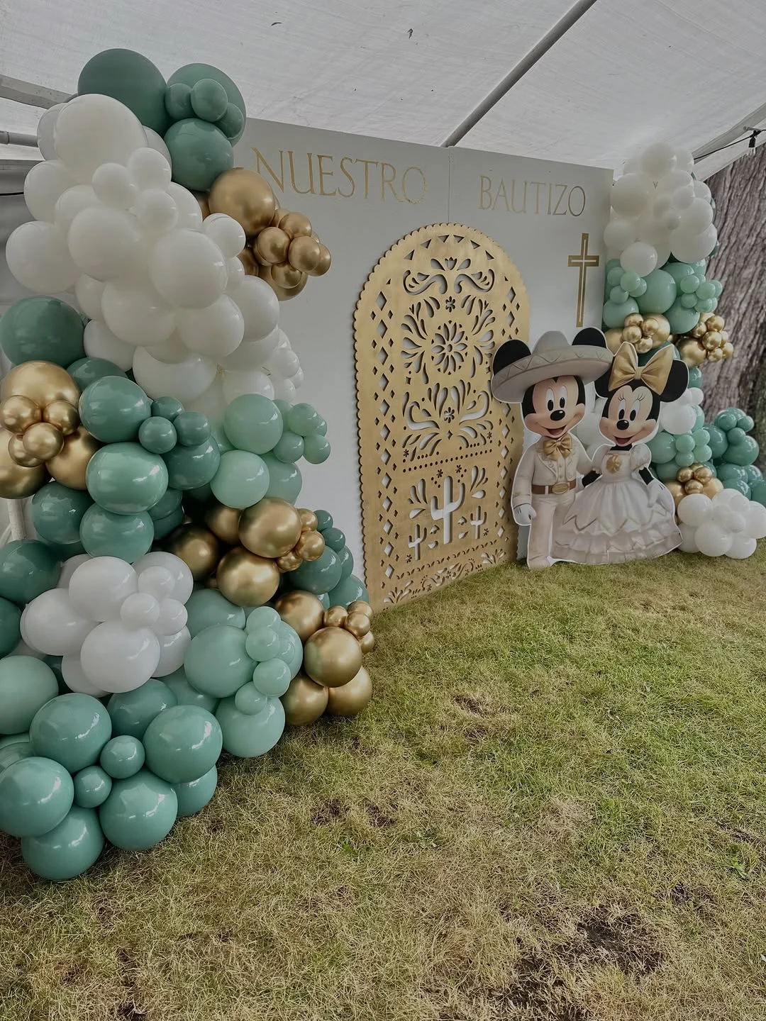 Sage and gold baptism balloons